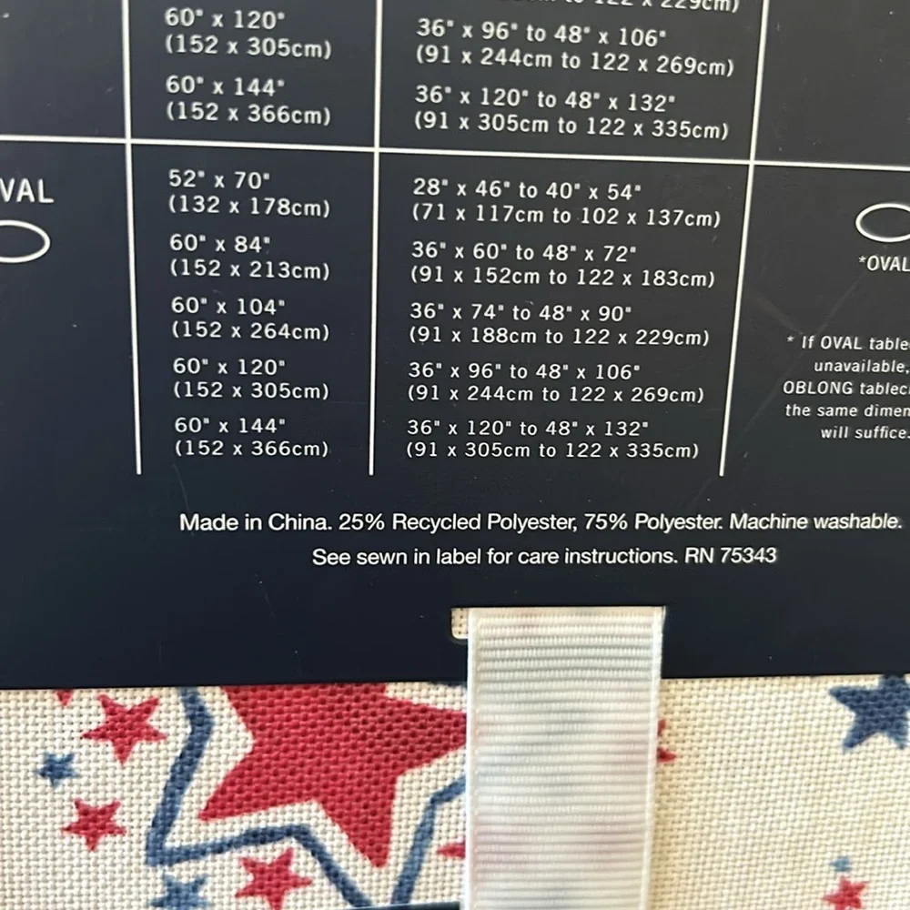 Nautica Tablecloth Americana Red White Blue 4th of July 60”x 104” Stars paisely